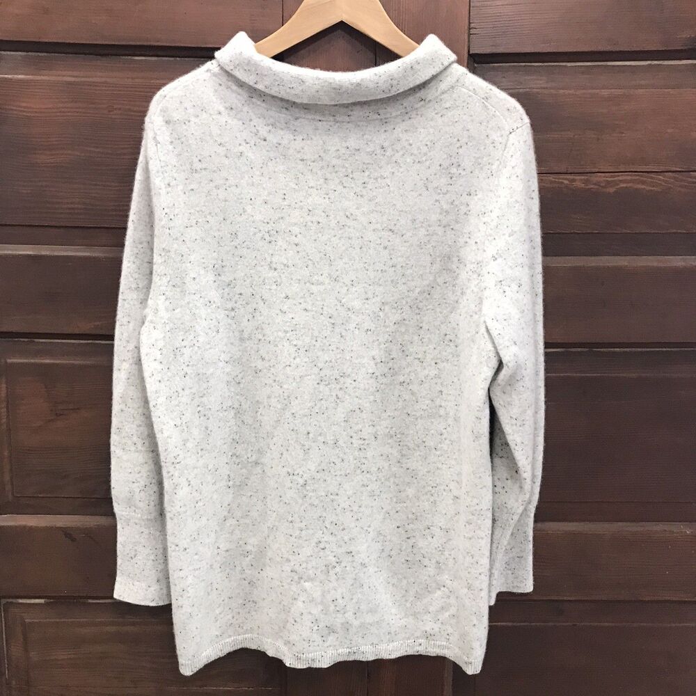 100% Cashmere Funnel Neck Sweater Speckled Gray Mock Neck Buttery Soft XL
